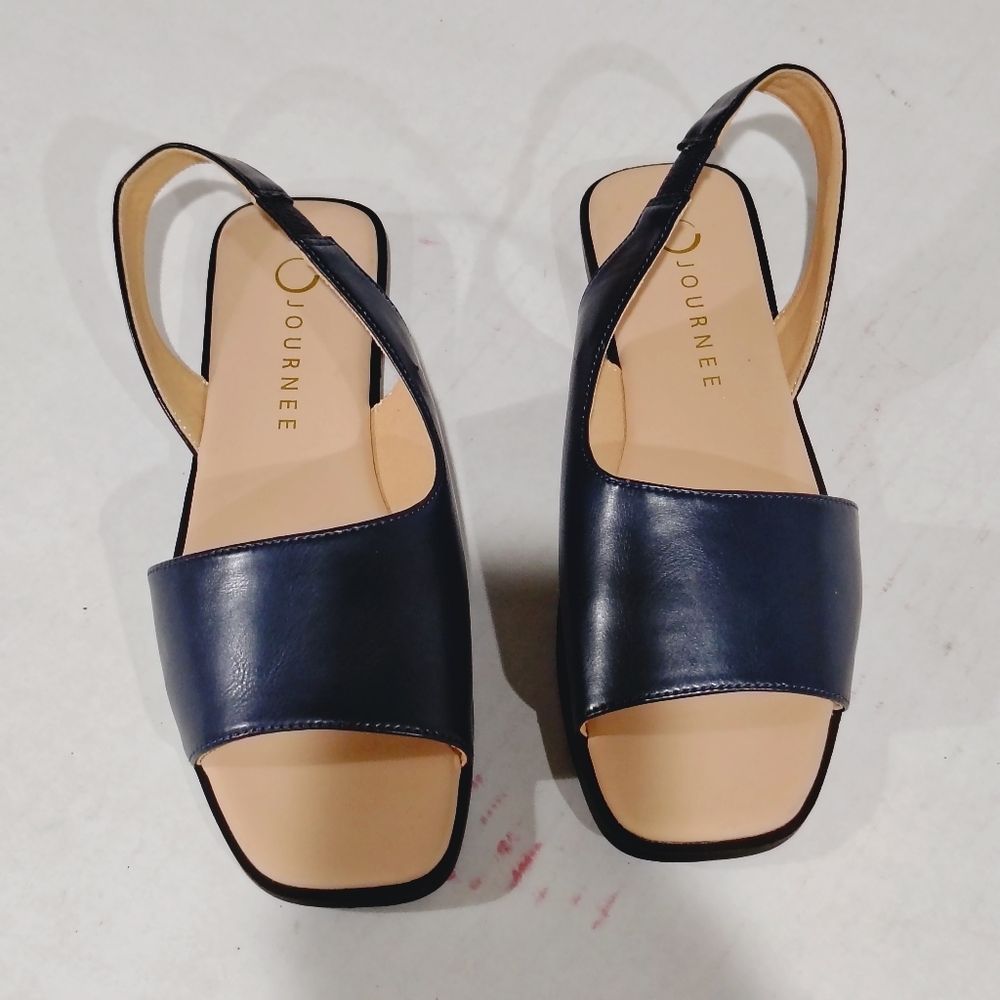 Journee Collection Women's Navy Blue Slingback Open Toe Sandals Size 6